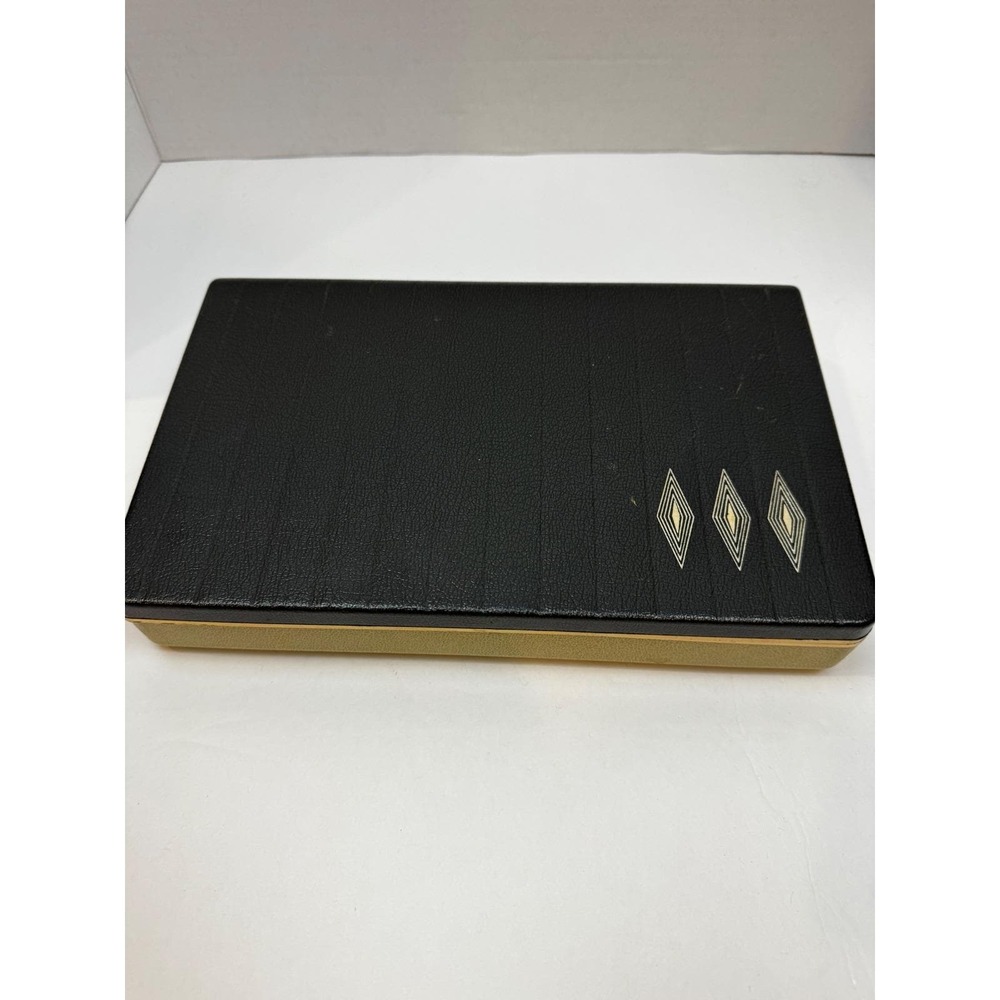 Vintage Farrington Mens Jewelry Box Black Gold Diamond Mid Century Cufflink Case